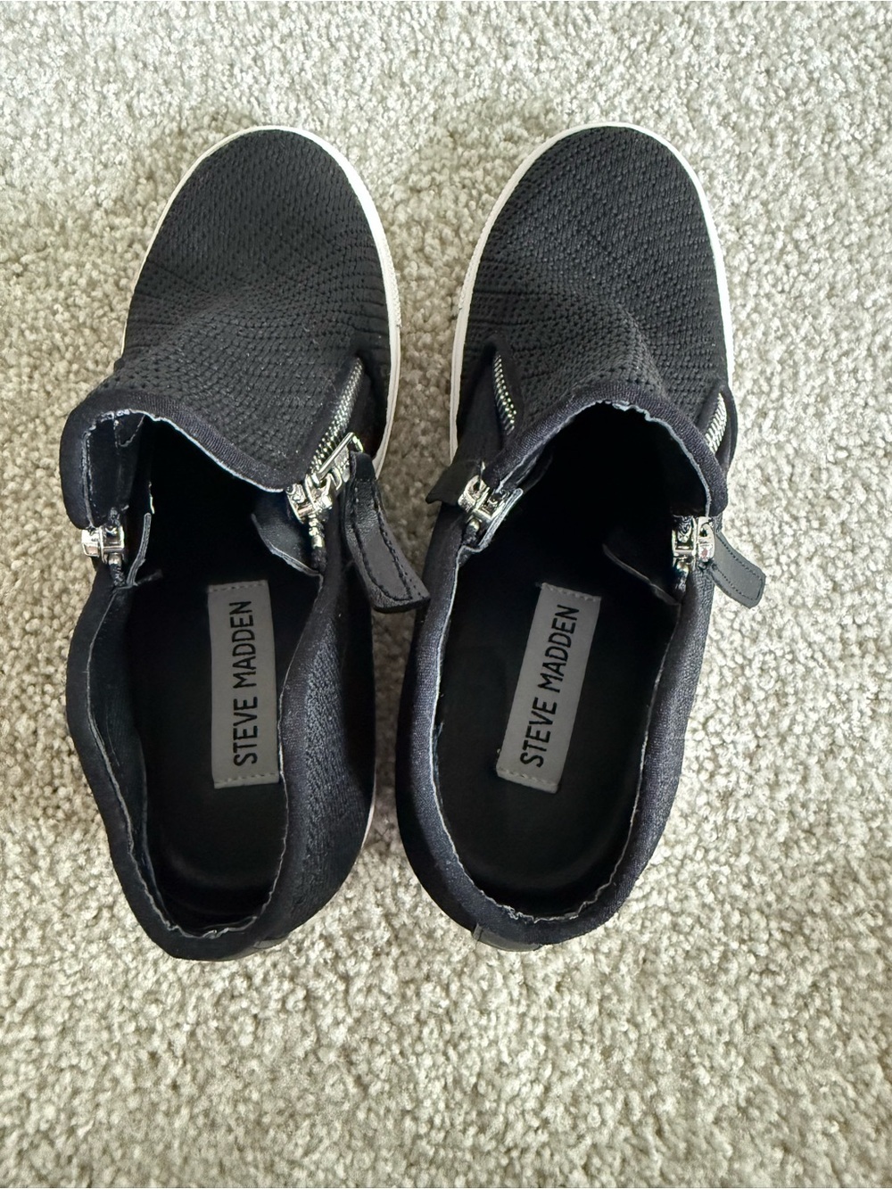 Steve Madden Black Knit Slip-On Booties with White Platform - Picture 6 of 8